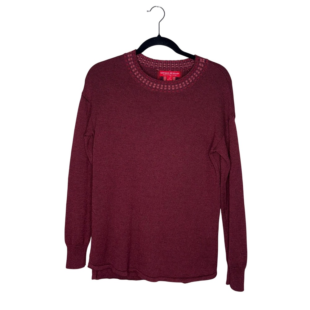 Krimson Klover Sweater Womens‎ Burgundy Excellent Merino Wool Back Stripe Detail